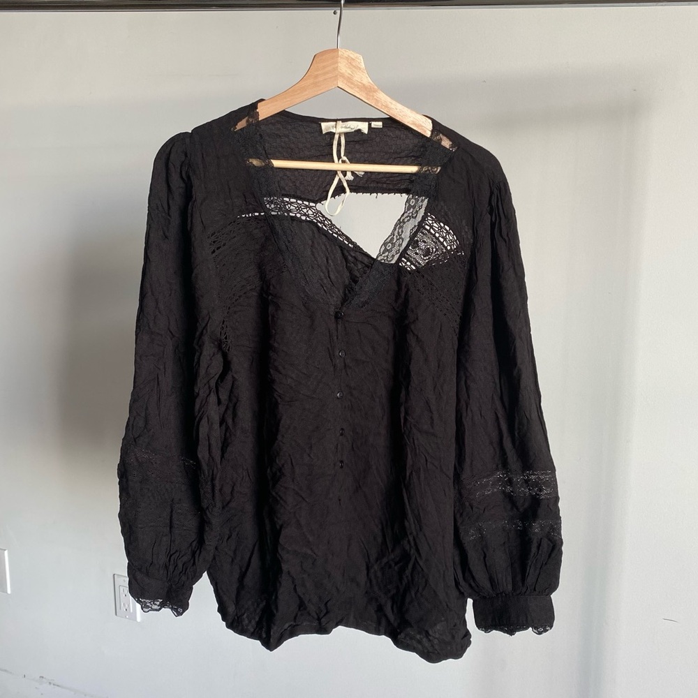 New Black Forever That Girl x Anthropologie Long Sleeve Blouse Sz Large Petite